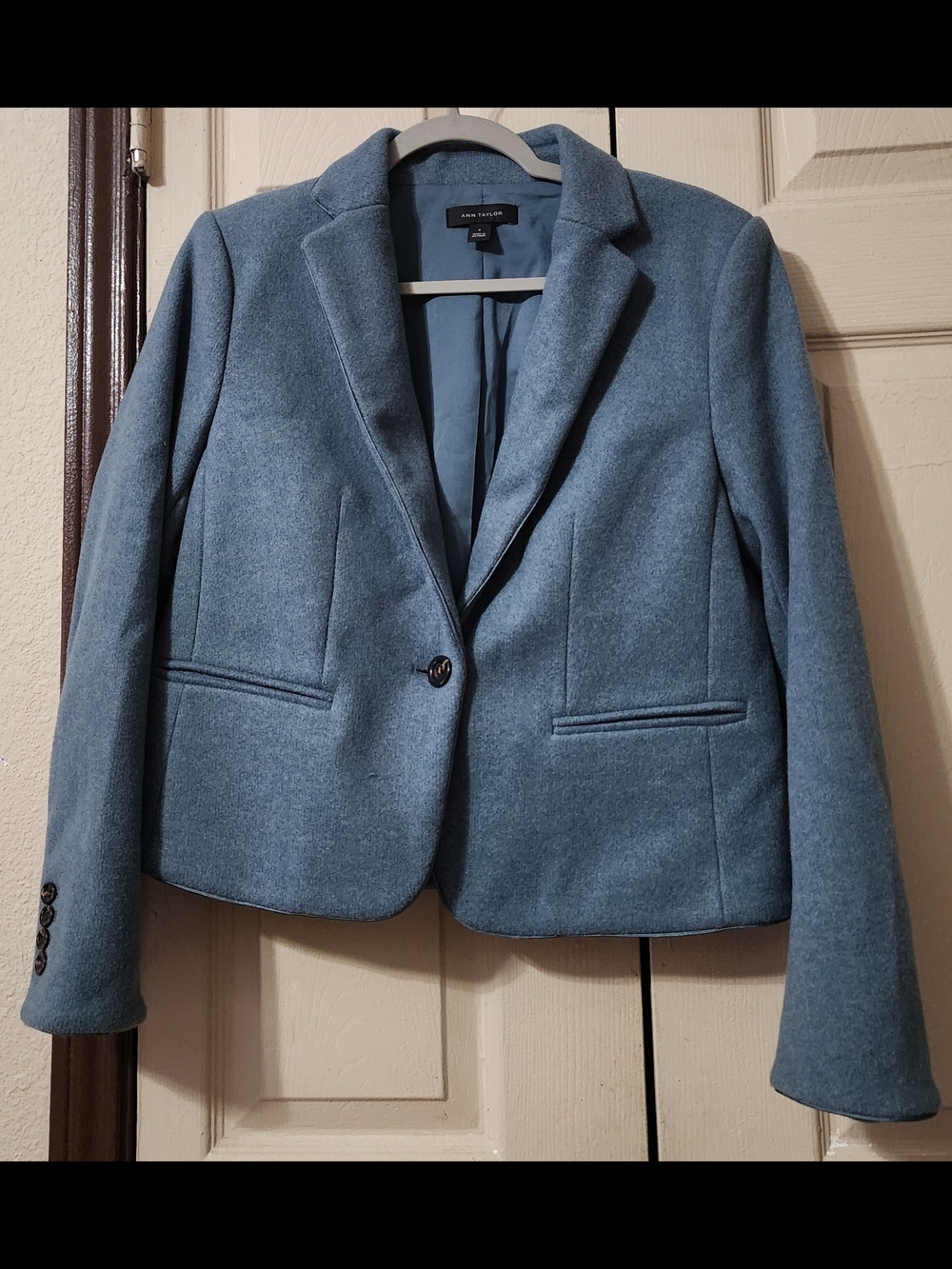 Ann Taylor Dusty Blue Wool-Blend Tailored Blazer